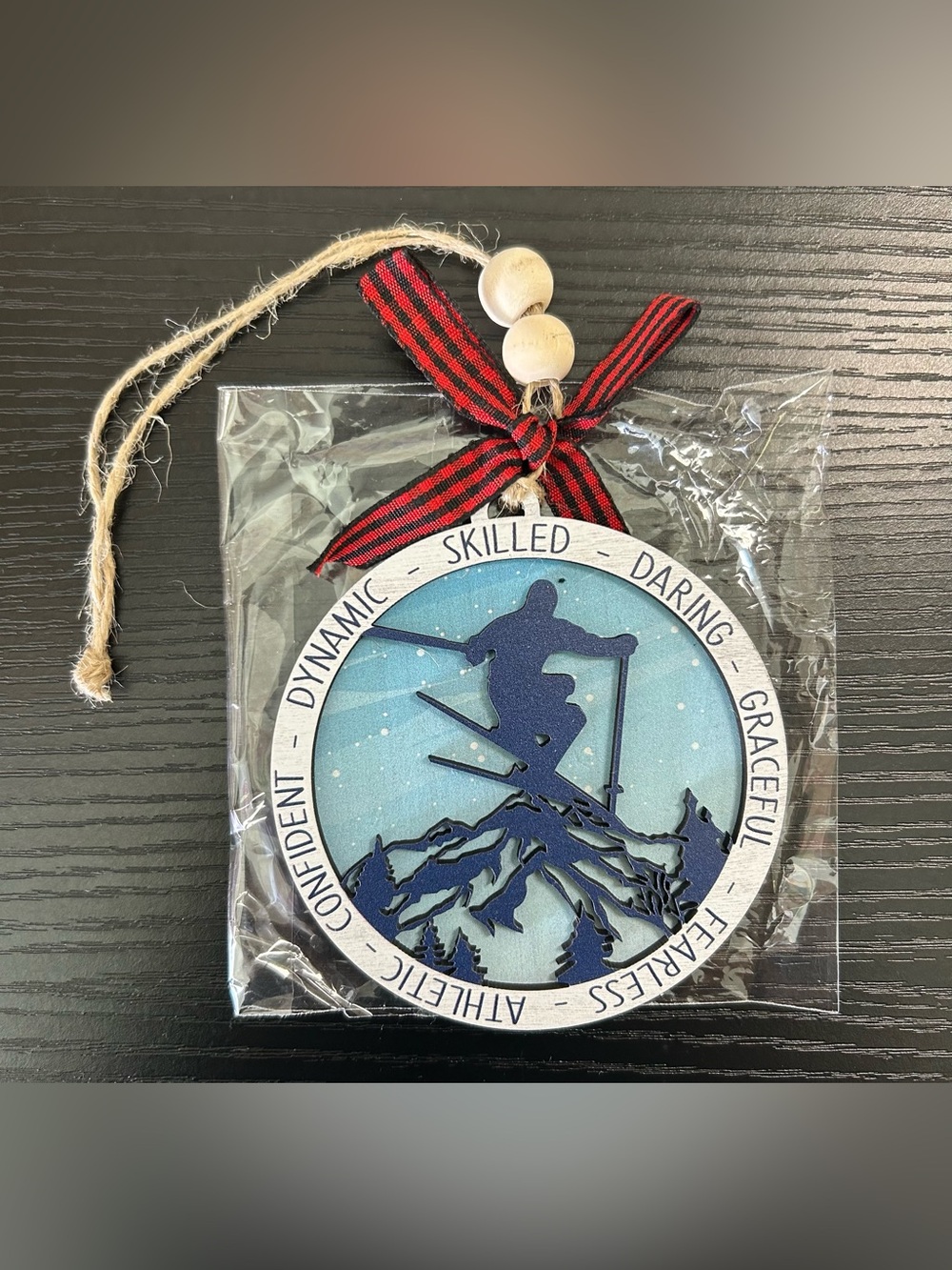 Ski Silhouette Holiday Ornament — Blue and White